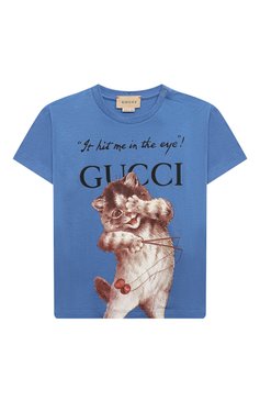 Детский хлопковая футболка GUCCI синего цвета, арт. 576871/XJD2E | Фото 1 (Материал сплава: Проставлено; Нос: Не проставлено; Материал внешний: Хлопок)