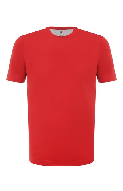 Мужская хлопковая футболка  BRUNELLO CUCINELLI красного цвета, арт. M0T611308 | Фото 1 (Рукава: Короткие; Длина (для топов): Стандартные; Материал внешний: Хлопок; Принт: Без принта; Стили: Кэжуэл; Размерность: Маломерит)
