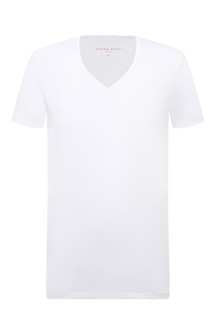 Мужская хлопковая футболка с v-образным вырезом DEREK ROSE белого цвета, арт. 8025-JACK001 | Фото 1 (Рукава: Короткие; Материал внешний: Хлопок; Длина (для топов): Стандартные; Мужское Кросс-КТ: Футболка-белье; Кросс-КТ: домашняя одежда)