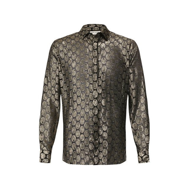 Рубашка из смеси вискозы и шелка Saint Laurent коричневого цвета