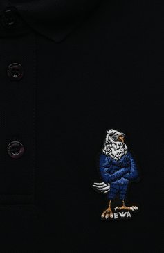 Детское хлопковое  поло EMPORIO ARMANI темно-синего цвета, арт. 3L4FAU/1JTKZ | Фото 3 (Рукава: Короткие; Материал сплава: Проставлено; Материал внешний: Хлопок; Драгоценные камни: Проставлено)