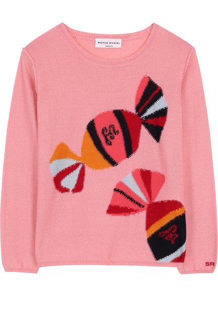 Детский пуловер с принтом SONIA RYKIEL ENFANT розового цвета, арт. 48281042-E13/2A-6A | Фото 1 (Материал внешний: Шерсть, Синтетический материал; Рукава: Длинные; Девочки Кросс-КТ: Пуловер-одежда; Принт: С принтом; Статус проверки: Проверена категория)