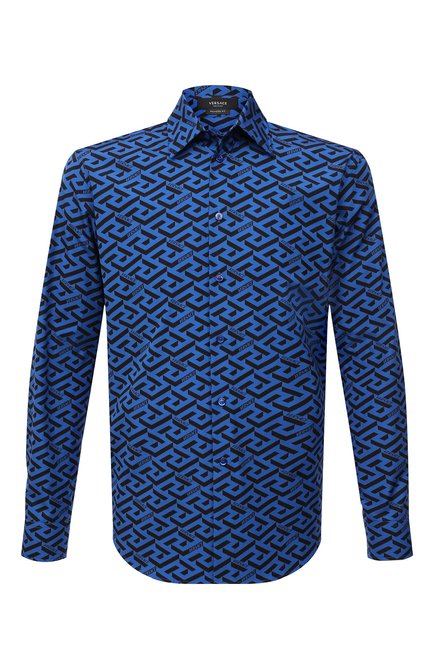 Мужская хлопковая рубашка VERSACE синего цвета по цене 72400 руб., арт. 1003964/1A02796 | Фото 1