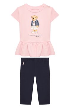 Детский комплект из футболки и брюк POLO RALPH LAUREN розового цвета, арт. 310865452 | Фото 1 (Кросс-КТ НВ: Костюм; Региональные ограничения белый список (Axapta Mercury): Не проставлено; Материал сплава: Проставлено; Нос: Не проставлено; Материал внешний: Хлопок)