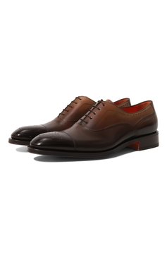 Мужские кожаные оксфорды SANTONI темно-коричневого цвета, арт. MCCG18354UC3BDPNU59 | Фото 1 (Материал внутренний: Натуральная кожа; Стили: Классический)