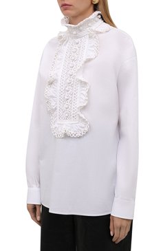 Женская хлопковая блузка VALENTINO белого цвета, арт. WB0AE6G05A6 | Фото 3 (Рукава: Длинные; Принт: Без принта; Длина (для топов): Стандартные; Материал внешний: Хлопок; Стили: Бохо; Женское Кросс-КТ: Блуза-одежда)