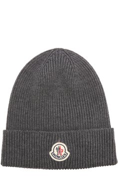 Мужская шерстяная вязаная шапка с логотипом бренда MONCLER серого цвета, арт. C2-091-00217-00-04957 | Фото 1 (Материал: Текстиль, Шерсть; Кросс-КТ: Трикотаж)