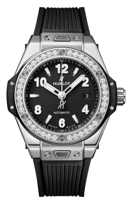 Женские часы one click steel diamonds HUBLOT бесцветного цвета, арт. 485.SX.1170.RX.1204 | Фото 1 (Материал корпуса: Сталь; Цвет циферблата: Чёрный; Механизм: Автомат)
