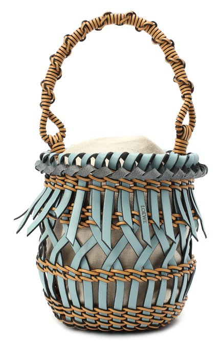 Женская сумка bucket fringes LOEWE голубого цвета, арт. A546C19X05 | Фото 1 (Ремень/цепочка: На ремешке; Сумки-технические: Сумки через плечо, Сумки top-handle; Материал: Натуральная кожа; Размер: mini)