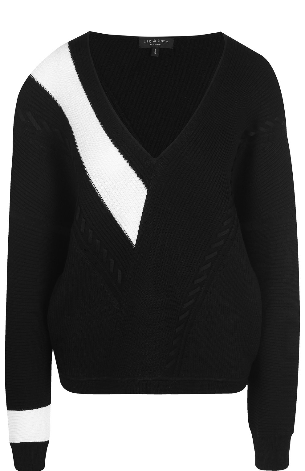 Трикотаж Rag&Bone, Хлопковый пуловер свободного кроя с V-образным вырезом Rag&Bone, Китай, Чёрный, Хлопок: 100%;, 3146226  - купить