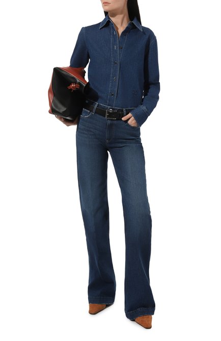 Женские джинсы PAIGE синего цвета, арт. 5638B61-095 | Фото 2 (Драгоценные камни: Проставлено; Материал сплава: Проставлено; Материал внешний: Хлопок; Длина (брюки, джинсы): Удлиненные)