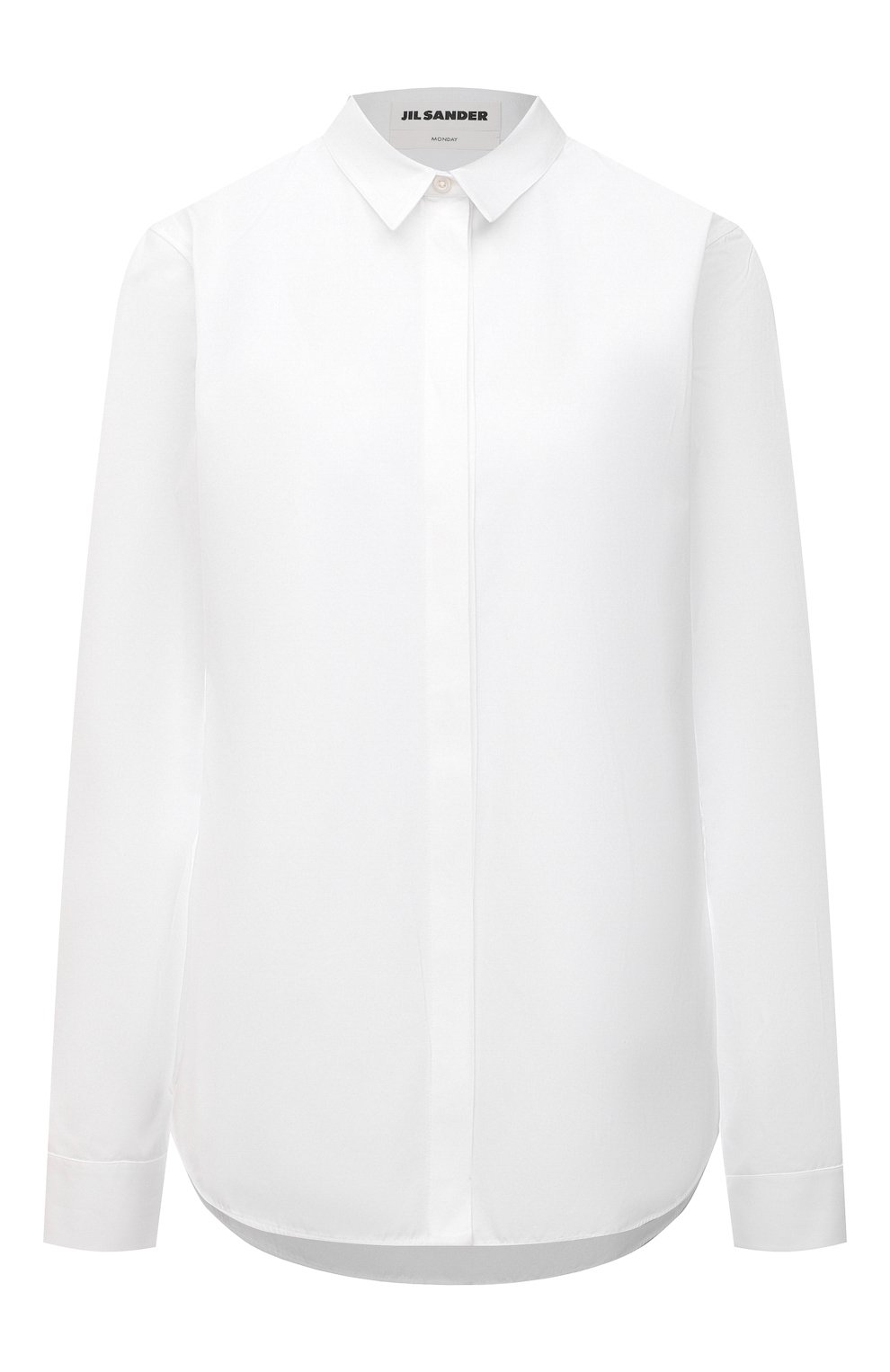 Женская хлопковая рубашка JIL SANDER белого цвета, арт. JSXU600005-WU245500 | Фото 1 (Рукава: Длинные; Принт: Без принта; Женское Кросс-КТ: Рубашка-одежда; Длина (для топов): Стандартные; Региональные ограничения белый список (Axapta Mercury): RU; Материал внешний: Хлопок; Стили: Классический, Минимализм)