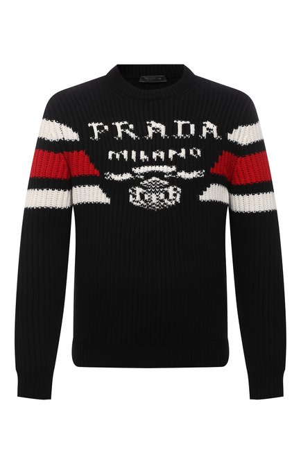 Мужской кашемировый свитер PRADA черного цвета, арт. UMB339-10O9-F0002-212 | Фото 1 (Материал внешний: Кашемир, Шерсть; Мужское Кросс-КТ: Свитер-одежда; Стили: Спорт-шик; Принт: С принтом)