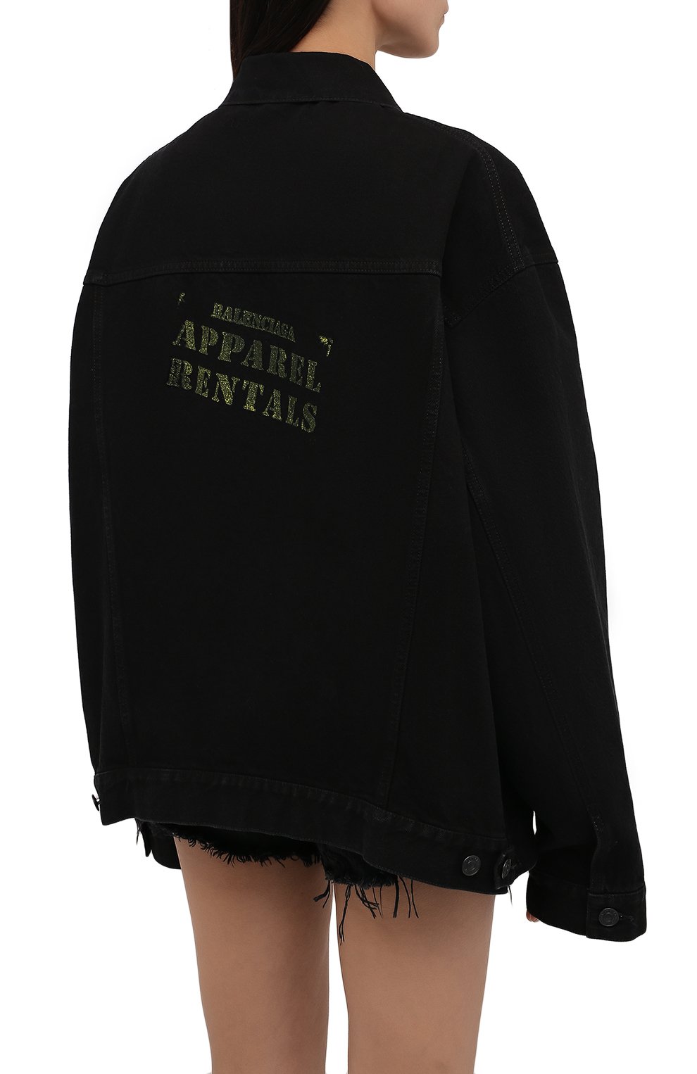 Женская джинсовая куртка BALENCIAGA черного цвета, арт. 675206/TEW05 | Фото 4 (Кросс-КТ: Куртка, Деним; Рукава: Длинные; Стили: Гранж; Материал внешний: Хлопок; Длина (верхняя одежда): Короткие)