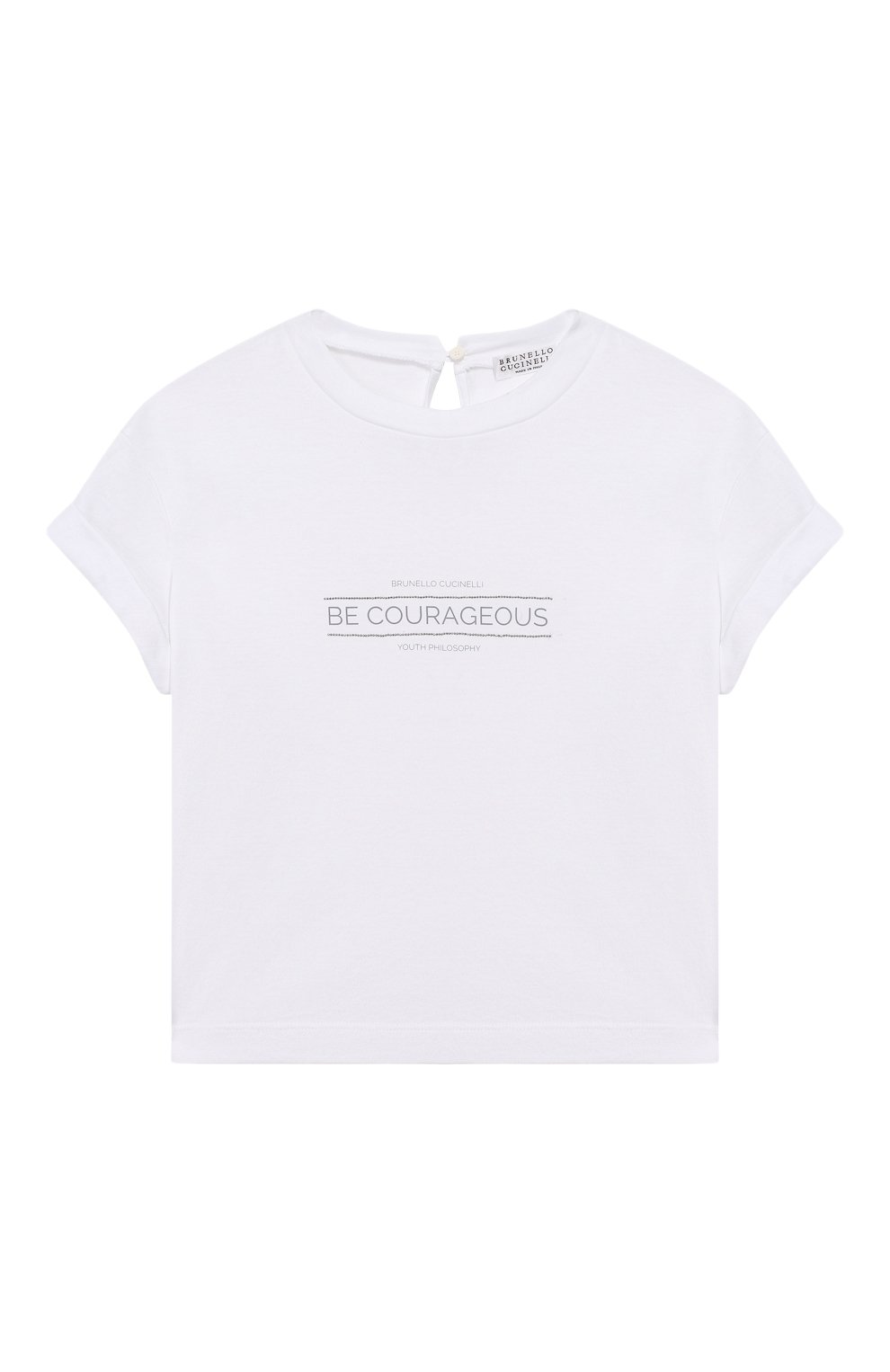 Детская хлопковая футболка BRUNELLO CUCINELLI белого цвета, арт. B0045T085A | Фото 1 (Девочки Кросс-КТ: футболка-одежда; Рукава: Короткие; Материал внешний: Хлопок; Ростовка одежда: 4 года | 104 см, 6 лет | 116 см)