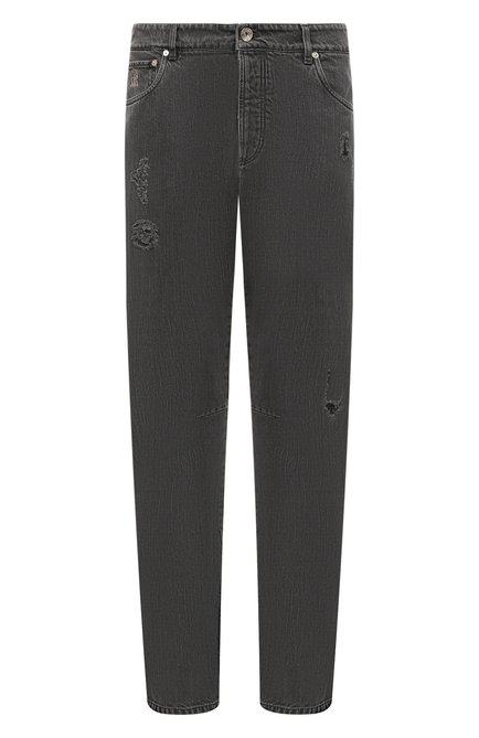 Мужские джинсы BRUNELLO CUCINELLI темно-серого цвета, арт. ME245X2340 | Фото 1 (Материал внешний: Хлопок, Деним; Длина (брюки, джинсы): Стандартные; Силуэт М (брюки): Прямые; Кросс-КТ: Деним)