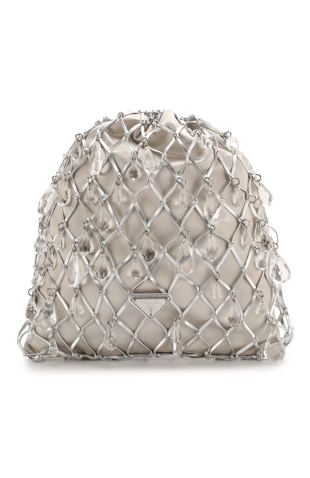 Женская сумка PRADA серебряного цвета, арт. 1BC075-2D6Q-F0118-OPO | Фото 1 (Сумки-технические: Сумки через плечо; Ремень/цепочка: На ремешке; Материал: Т�екстиль, Экокожа; Размер: small)