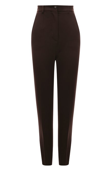 Женские брюки DOLCE & GABBANA темно-коричневого цвета, арт. FTAM2T/FUGRE | Фото 1 (Материал сплава: Проставлено; Материал внешний: Вискоза; Длина (брюки, джинсы): Стандартные; Драгоценные камни: Проставлено)
