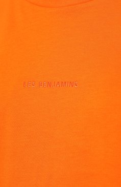 Женская хлопковая футболка LES BENJAMINS оранжевого цвета, арт. LB23SSESSFU0T-302 | Фото 5 (Принт: Без принта; Рукава: Короткие; Длина (для топов): Стандартные; Материал сплава: Проставлено; Материал внешний: Хлопок; Женское Кросс-КТ: Футболка-одежда; Драгоценные камни: Проставлено; Стили: Кэжуэл)