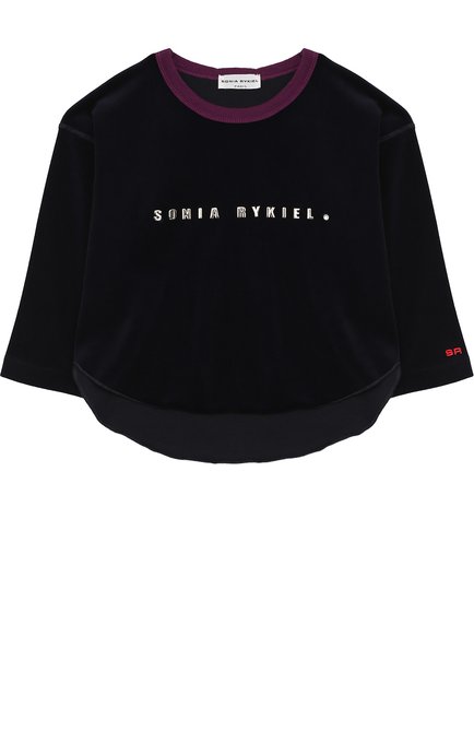 Детский свитшот с логотипом бренда SONIA RYKIEL ENFANT синего цвета, арт. 48651021-H2/2A-6A | Фото 1 (Статус проверки: Проверено; Материал внешний: Хлопок; Рукава: Длинные, Короткие; Принт: С принтом; Девочки Кросс-КТ: Свитшот-одежда)