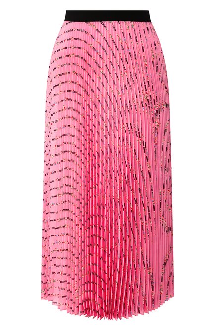 Женская плиссированная юбка MIU MIU розового цвета, арт. MG1378-1WBI-F0028 | Фото 1 (Материал внешний: Синтетический материал; Длина Ж (юбки, платья, шорты): Миди; Женское Кросс-КТ: Юбка-одежда, юбка-плиссе)