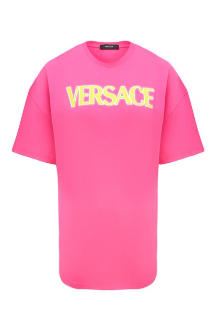 Женская хлопковая футболка VERSACE фуксия цвета по цене 0  руб., арт. 1008174/1A06534 | Фото 1