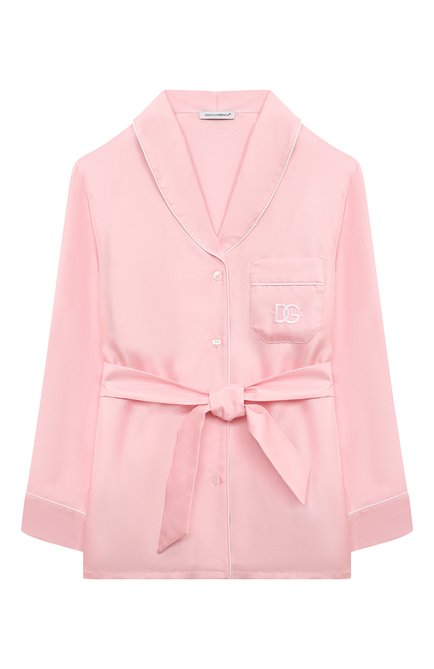 Детское шелковая блузка DOLCE & GABBANA светло-розового цвета, арт. L55S84/G7M5C/8-14 | Фото 1 (Материал внешний: Шелк; Материал сплава: Проставлено; Драгоценные камни: Проставлено; Рукава: Длинные)