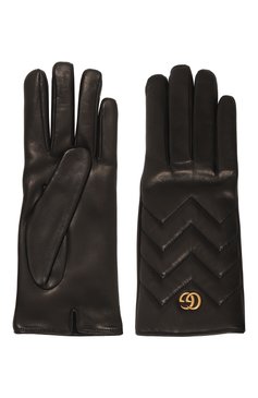 Женские перчатки gg marmont GUCCI черного цвета, арт. 477965 BAP00 | Фото 2 (Материал: Натуральная кожа)