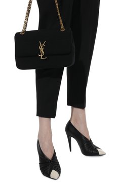 Женские кожаные туфли indya SAINT LAURENT черно-белого цвета, арт. 674887/AAABZ | Фото 3 (Каблук высота: Высокий; Материал внутренний: Натуральная кожа; Каблук тип: Шпилька; Подошва: Плоская)