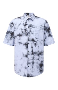 Мужская хлопковая рубашка MARCELO BURLON голубого цвета, арт. CMGA070R21FAB001 | Фото 1 (Воротник: Кент; Рукава: Короткие; Случай: Повседневный; Длина (для топов): Стандартные; Стили: Гранж; Принт: С принтом; Материал внешний: Хлопок)