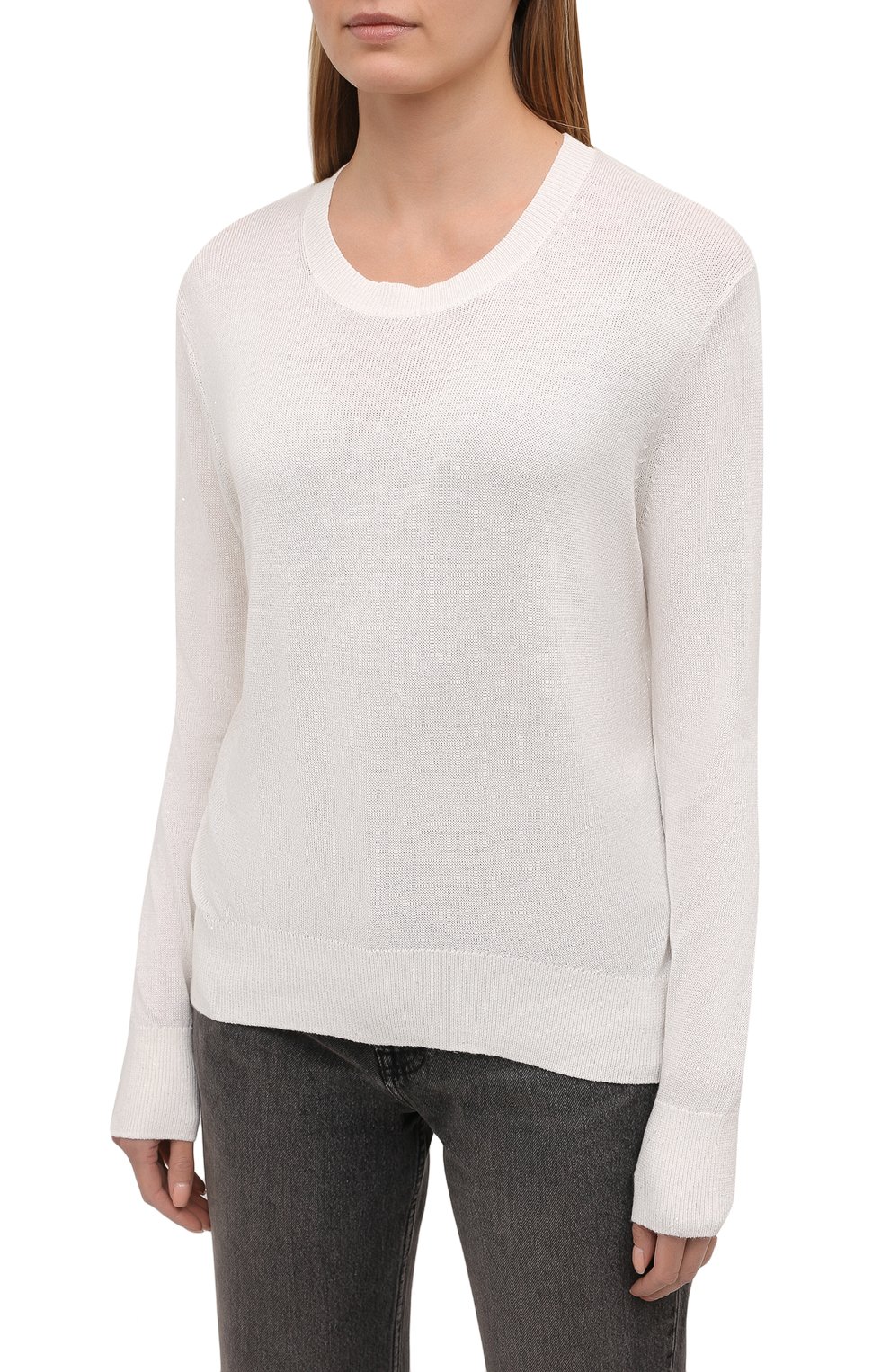 Женский пуловер из шелка и льна MAX&MOI белого цвета, арт. E21PEACE | Фото 3 (Материал внешний: Шелк, Лен; Рукава: Длинные; Длина (для топов): Стандартные; Региональные ограничения белый список (Axapta Mercury): RU; Материал сплава: Проставлено; Женское Кросс-КТ: Пуловер-одежда; Драгоценные камни: Проставлено; Стили: Кэжуэл)