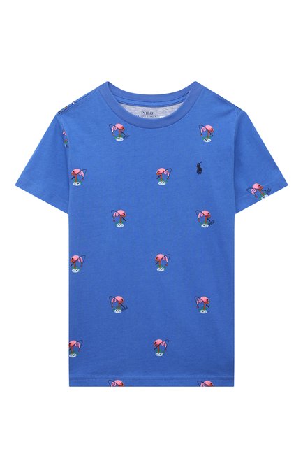 Детская хлопковая футболка POLO RALPH LAUREN синего цвета, арт. 321861438 | Фото 1 (Материал внешний: Хлопок; Рукава: Короткие)