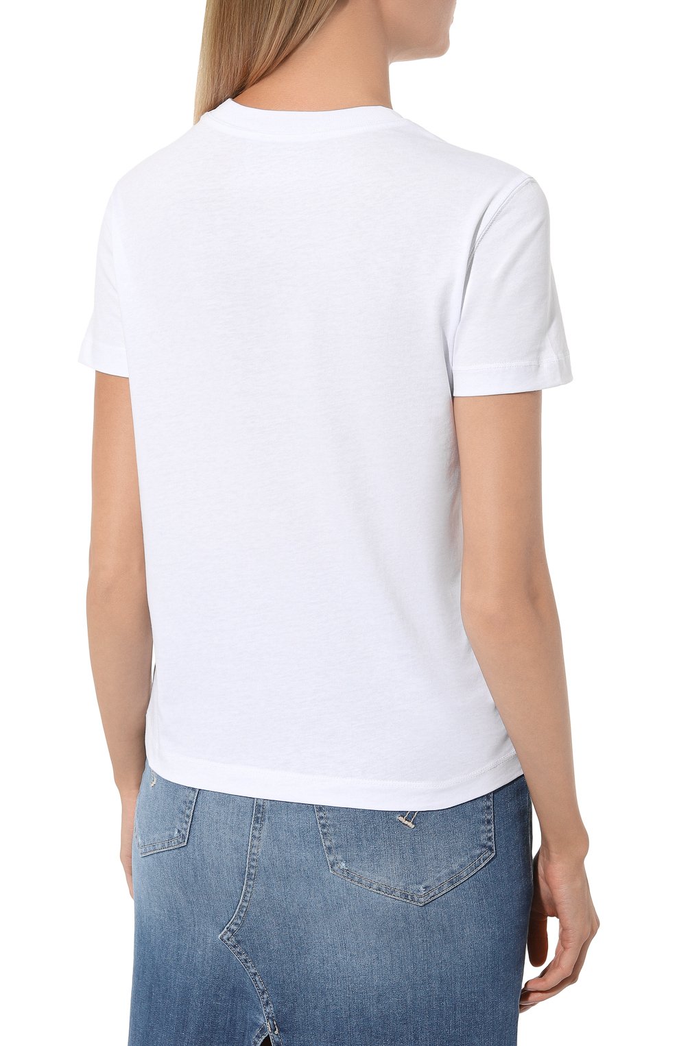 Женская хлопковая футболка VERSACE JEANS COUTURE белого цвета, арт. 74HAHI06/CJ00I | Фото 4 (Рукава: Короткие; Длина (для топов): Стандартные; Принт: С принтом; Материал сплава: Проставлено; Материал внешний: Хлопок; Стили: Спорт-шик; Женское Кросс-КТ: Футболка-одежда; Драгоценные камни: Проставлено)