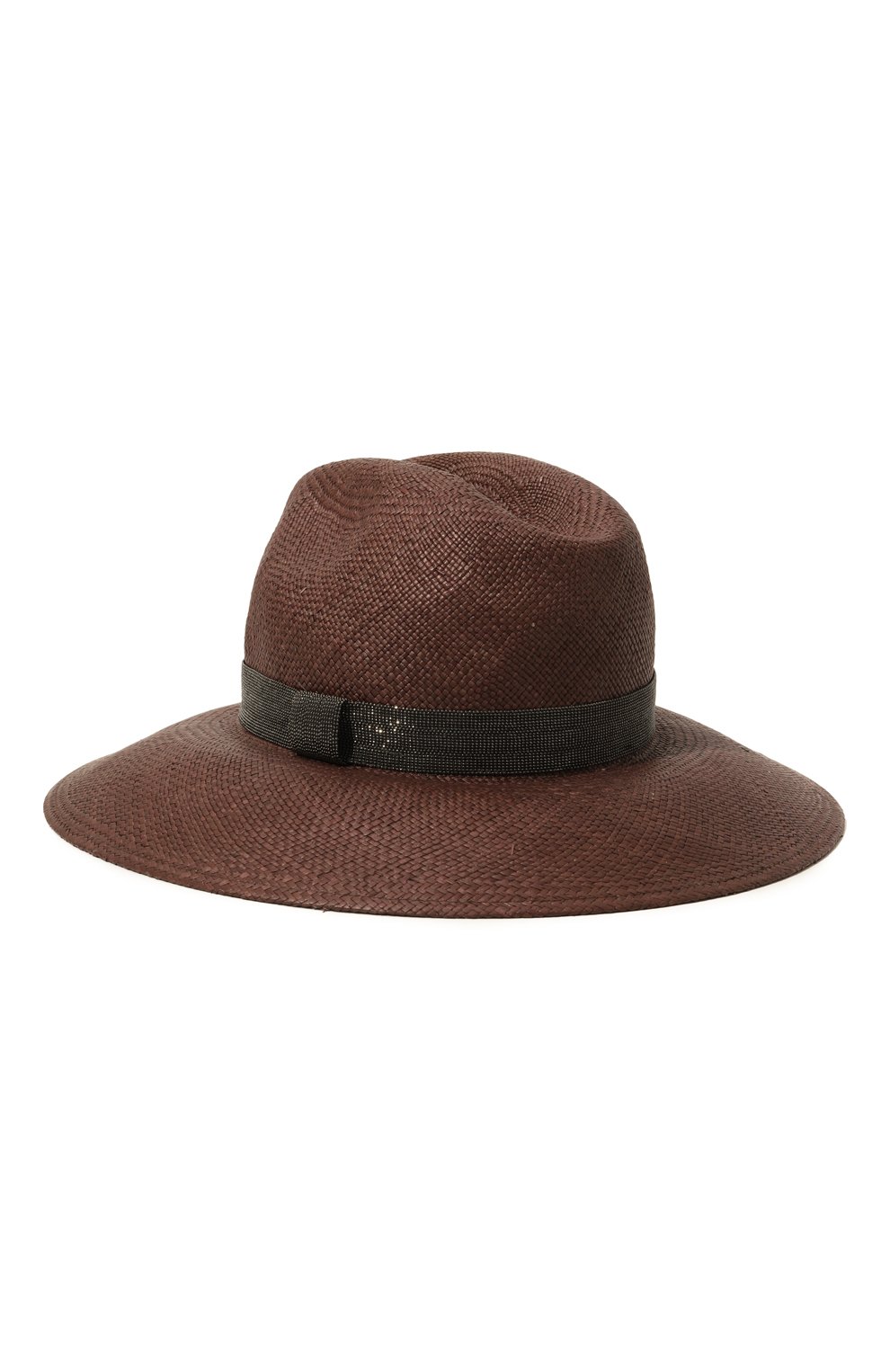 Женская шляпа BRUNELLO CUCINELLI коричневого цвета, арт. MCAP9B1060 | Фото 1 (Материал сплава: Проставлено; Нос: Не проставлено; Материал: Растительное волокно)