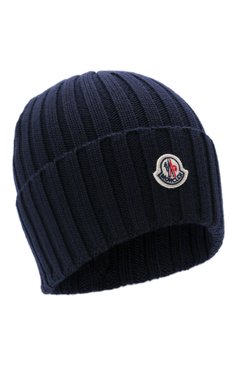 Женская шерстяная шапка MONCLER темно-синего цвета, арт. G2-093-3B000-52-A9327 | Фото 1 (Материал: Текстиль, Шерсть)
