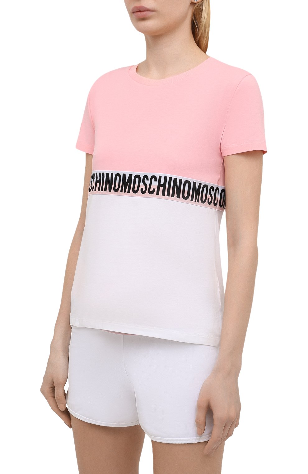 Женская хлопковая футболка MOSCHINO розового цвета, арт. A1919/9021 | Фото 3 (Материал внешний: Хлопок; Женское Кросс-КТ: Футболка-белье)