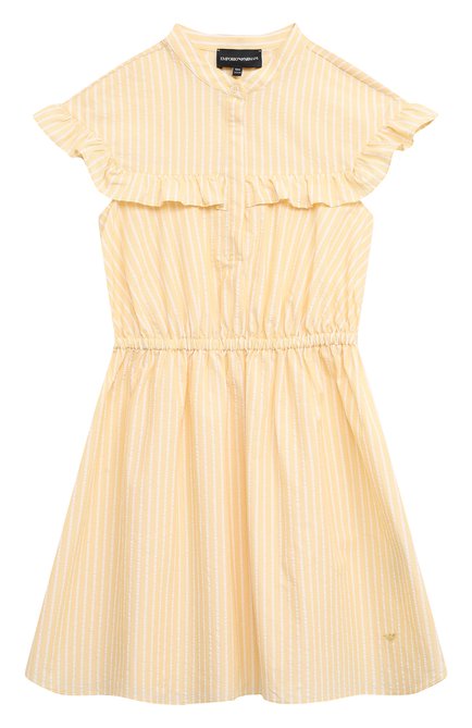 Детское хлопковое платье EMPORIO ARMANI желтого цвета, арт. 3D3A25/3N64Z | Фото 1 (Драгоценные камни: Проставлено; Материал внешний: Хлопок; Материал сплава: Проставлено; Рукава: Короткие)