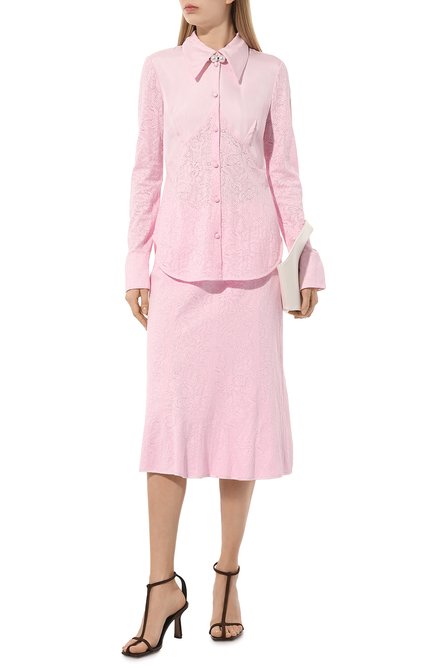 Женская хлопковая рубашка JIL SANDER светло-розового цвета, арт. J02DL0155/JTN333 | Фото 2 (Длина (для топов): Стандартные; Материал сплава: Проставлено; Рукава: Длинные; Драгоценные камни: Проставлено; Материал внешний: Хлопок, Вискоза)
