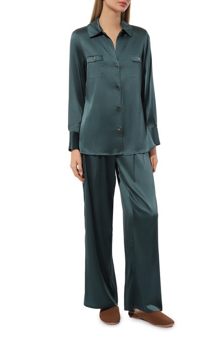 Женская шелковая пижама MARJOLAINE изумрудного цвета, арт. 4SOP5502 | Фото 2 (Материал внешний: Шелк; Материал сплава: Проставлено; Нос: Не проставлено)