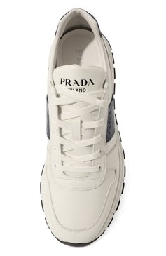 Мужские кожаные кроссовки PRADA белого цвета, арт. 4E3463-3V83-F0P41-G000 | Фото 6 (Стили: Классический; Материал утеплителя: Без утеплителя; Подошва: Массивная)