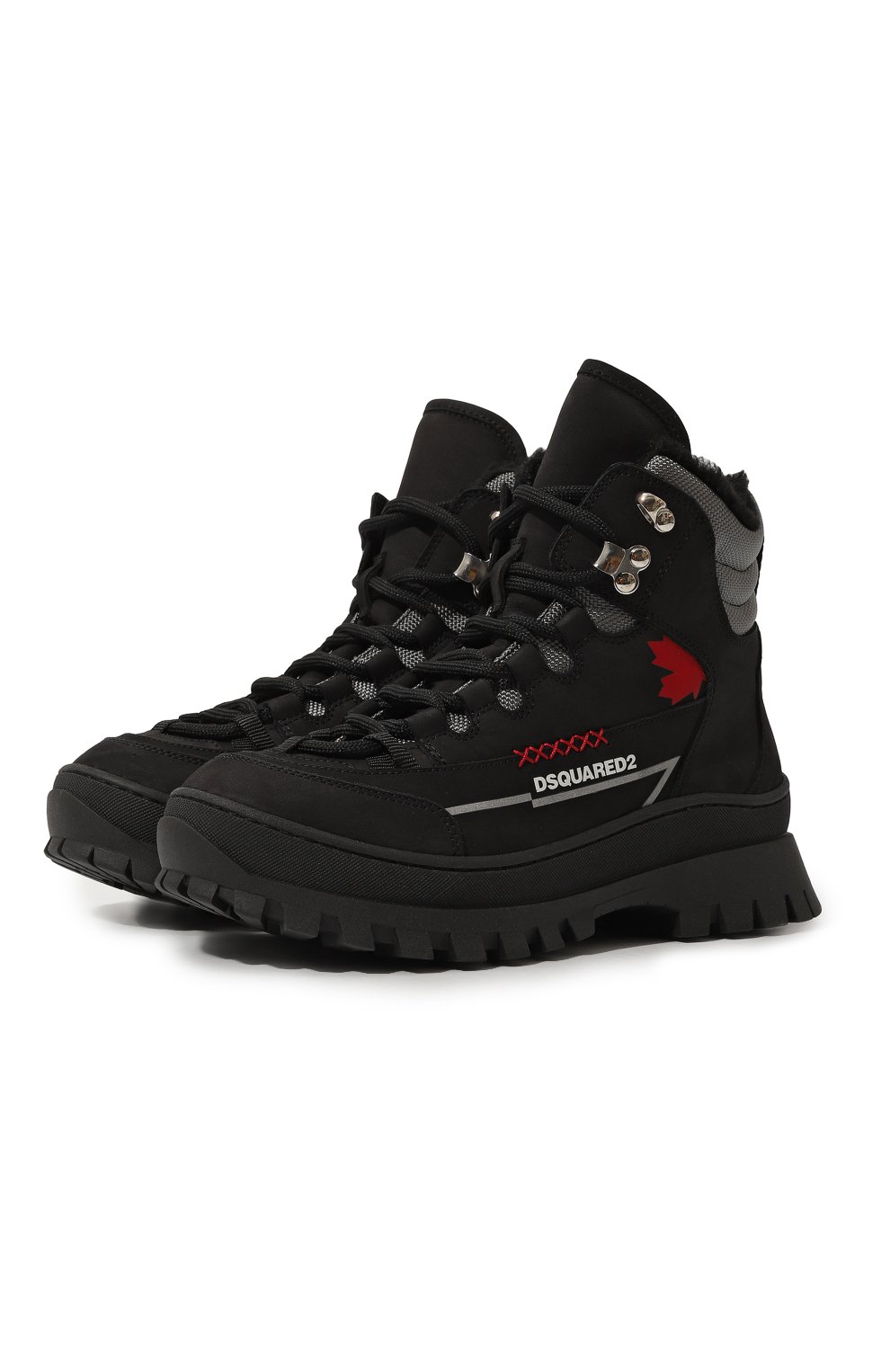 Детские кожаные ботинки DSQUARED2 черного цвета, арт. 75661/36-40 | Фото 1 (Кросс-КТ: хайкеры; Материал сплава: Проставлено; Нос: Не проставлено; Материал внутренний: Текстиль)
