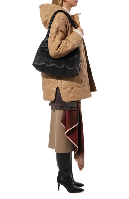 Женская куртка GANNI бежевого цвета, арт. F7966 | Фото 2 (Драгоценные камни: Проставлено; Длина (верхняя одежда): До середины бедра; Материал сплава: Проставлено; Материал внешний: Синтетический материал; Рукава: Длинные)
