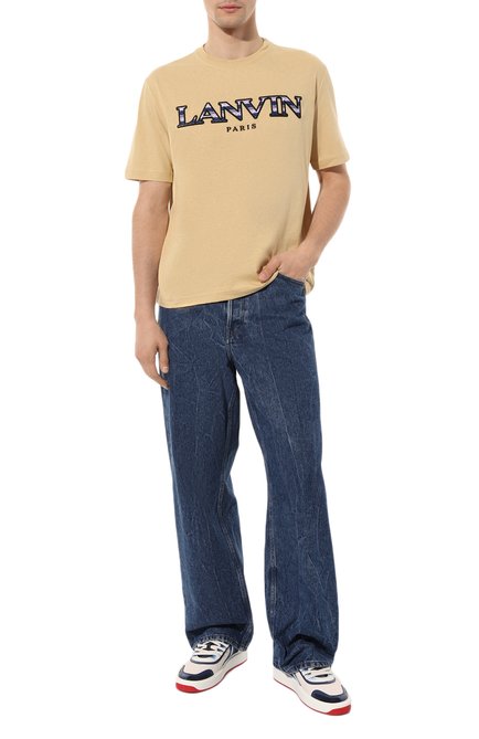 Мужская хлопковая футболка LANVIN бежевого цвета, арт. RM TS0005/J207 | Фото 2 (Длина (для топов): Стандартные; Рукава: Короткие; Материал внешний: Хлопок; Стили: Кэжуэл; Принт: С принтом)