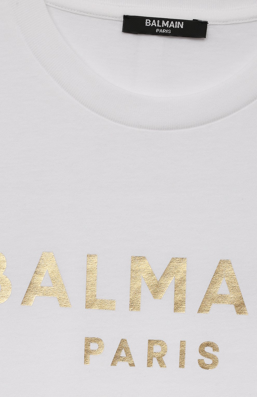 Детская хлопковая футболка BALMAIN белого цвета, арт. BS8R01 | Фото 3 (Девочки Кросс-КТ: футболка-одежда; Рукава: Короткие; Материал сплава: Проставлено; Материал внешний: Хлопок; Драгоценные камни: Проставлено)