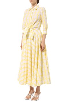 Женское хлопковое платье SARA ROKA желтого цвета, арт. S1Q7380/SA11440 | Фото 3 (Женское Кросс-КТ: платье-рубашка, Платье-одежда; Случай: Повседневный; Материал сплава: Проставлено; Материал внешний: Хлопок; Длина Ж (юбки, платья, шорты): Миди; Драгоценные камни: Проставлено; Рукава: 3/4; Стили: Кэжуэл)