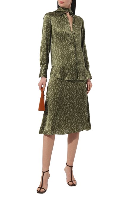 Женская шелковая юбка KITON зеленого цвета, арт. D55204K0978C | Фото 2 (Длина Ж (юбки, платья, шорты): Миди; Материал внешний: Шелк; Материал сплава: Проставлено; Драгоценные камни: Проставлено)