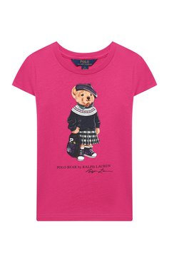 Детская хлопковая футболка POLO RALPH LAUREN фуксия цвета, арт. 312802624 | Фото 1 (Девочки Кросс-КТ: футболка-одежда; Рукава: Короткие; Материал внешний: Хлопок)