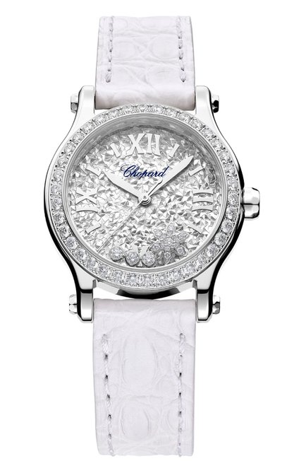 Женские часы happy snowflakes CHOPARD бесцветного цвета, арт. 278573-3023 | Фото 1 (Материал корпуса: Сталь; Механизм: Автомат; Цвет циферблата: Серебристый)