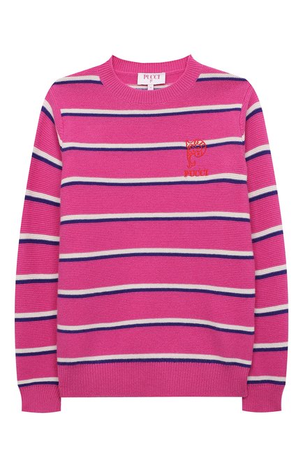 Детский шерстяной пуловер EMILIO PUCCI розового цвета, арт. PT9A00 | Фото 1 (Материал внешний: Шерсть; Материал сплава: Проставлено; Драгоценные камни: Проставлено; Рукава: Длинные; Девочки Кросс-КТ: Пуловер-одежда)