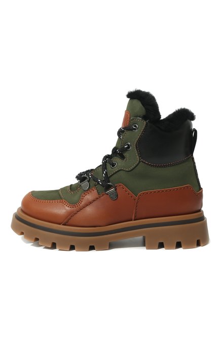 Детские кожаные ботинки GALLUCCI зеленого цвета, арт. J20235BM/SC S S G0M MAI/NAB/VIT | Фото 2 (Материал внешний: Кожа; Материал утеплителя: Натуральный мех)